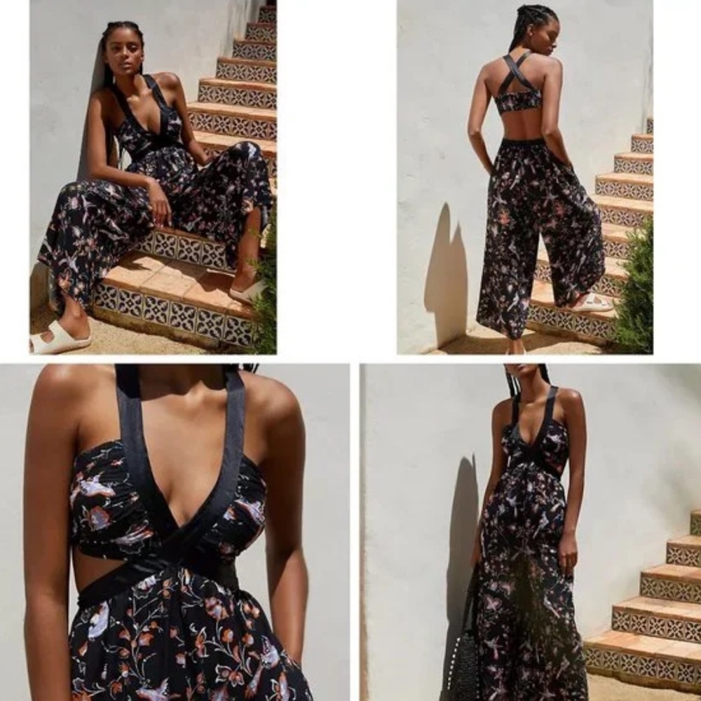 Anthropologie The Brinley V-Neck Jumpsuit Black XS